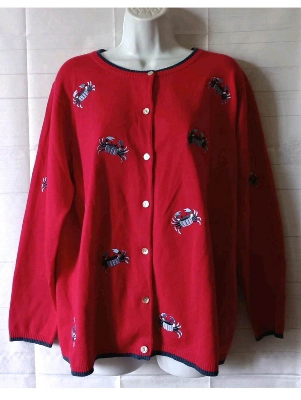 Storybook Knits Red Embroidered crab Cardigan Sweater XL